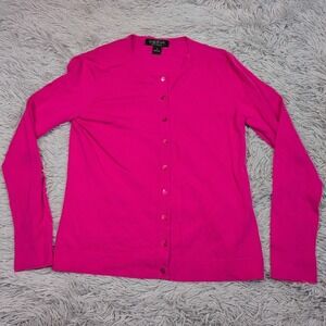 August Silk Sweater Womens M Pink Cardigan Preppy Silk Blend Soft Button Up